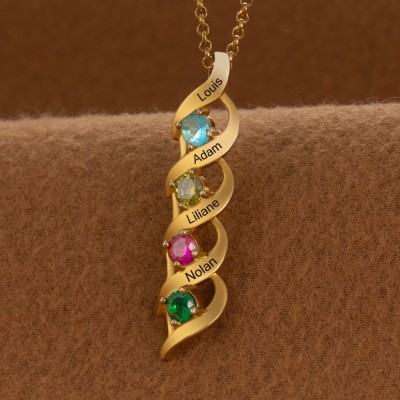 Personalised Name Engraved and Birthstone DNA Style Necklaces For Mother's Day Gift