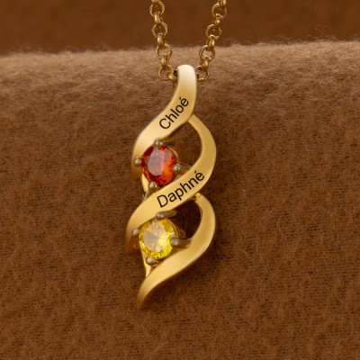 Personalised Couple Name Birthstone Necklaces For Soulmate Girlfriend Valentine's Day