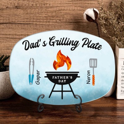 Personalized BBQ Dad Plate With Kids Name Daddy's Grilling Platter For Father's Day