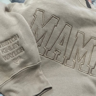 Custom Embroidered Mama Sweatshirt Hoodie with Kids Names For Mother's Day Gift Ideas