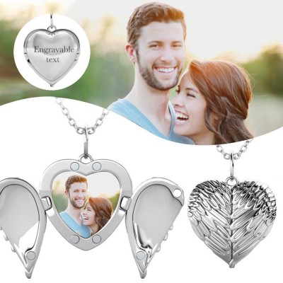 Personalised Angel Wings Heart Photo Locket Necklace