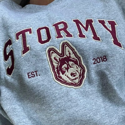 Custom Embroidered Dog Face Varsity Style Sweatshirt With Name For Pet Lover Gifts