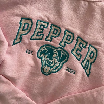 Custom Embroidered Dog Face Varsity Style Sweatshirt With Name For Pet Lover Gifts