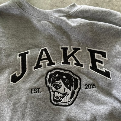 Custom Embroidered Dog Face Varsity Style Sweatshirt With Name For Pet Lover Gifts