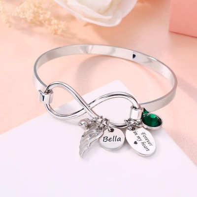 Personalised Infinity Name Bracelet With Birthstone Forever In My Heart Angel Wing