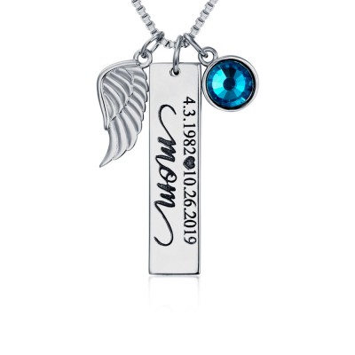 Personalised Engraved Memorial Necklace With Birthstone