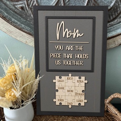 Personalised Mum Puzzle Piece With Kids Name Sign Gift For Mother's Day