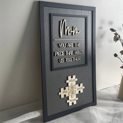 Personalized Mom Puzzle Sign With Kids Name Home Wall Decor For Mother's Day Gift Ideas