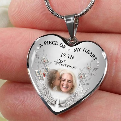 A Piece Of My Heart Is In Heaven Personalised Engraving Memorial Heart Photo Necklace