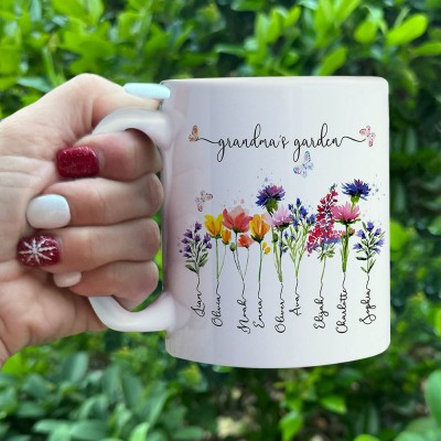 Personalised Grandma's Garden Mug Birth Month Flower With Grandchildren Name Gift Ideas For Mother's Day
