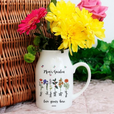Custom Mum's Garden Vase With Kids Name and Birth Month Flower For Mother's Day