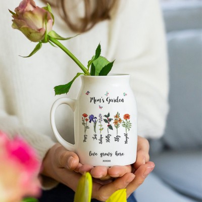 Custom Mum's Garden Vase With Kids Name and Birth Month Flower For Mother's Day