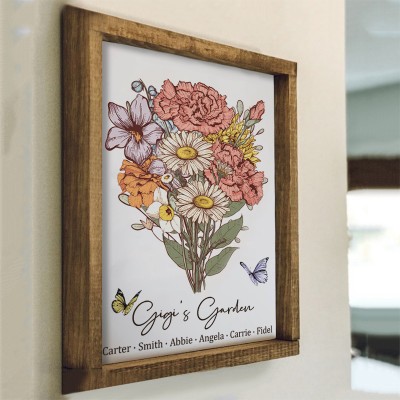 Custom Gigi's Garden Birth Flower Bouquet Art Wood Sign For Mum Grandma Christmas Gift Ideas