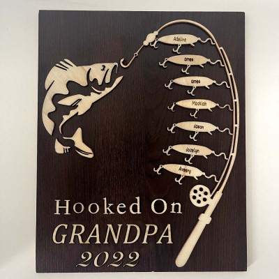 Hooked on Granddad Personalised Fishing With Kids Name Gift For Father's Day