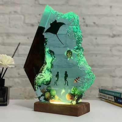 Manta Rays and Couple Diver Resin Night Light Christmas Gift