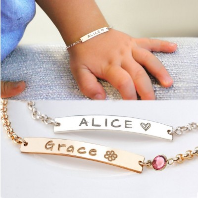 Personalised Birthstone Baby Name Engraving Bracelets