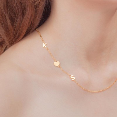 Personalised Sideways Initial Letter Heart Name Necklaces With 1-12 Initial Letters