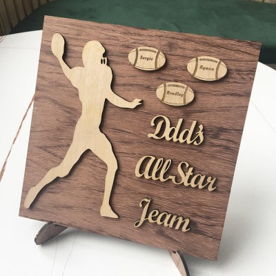 Personalized Football Plaque With 1-8 Names Engraved Father's Day Gift