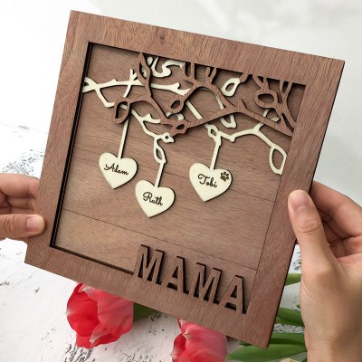 Custom Family Tree Wood Sign Name Engraved Home Wall Decor For Mum