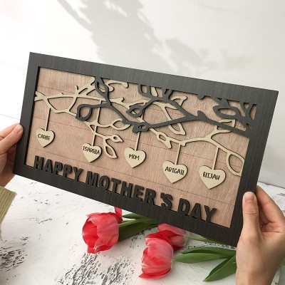 Custom Family Tree Wood Sign Name Engraved Home Decor For Mother's Day