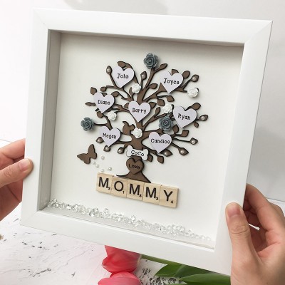 Personalised Family Flower Tree Frame Name Engraved Home Decor For Mum