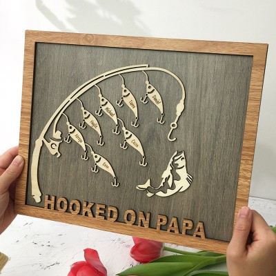 Hooked on Papa Dad Grandpa Personalised Fishing Trip Gift For Father's Day