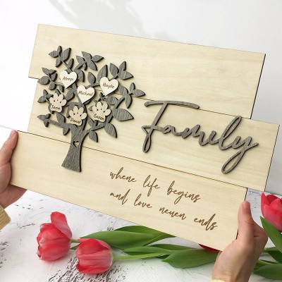 Custom Family Tree Wood Sign Name Engraved Home Wall Decor