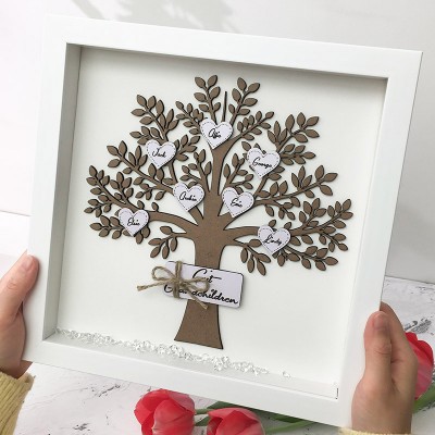 Custom Family Tree Wood Frame Name Engraved Home Decor For Grandma Mum
