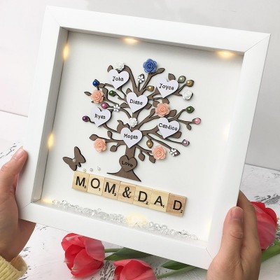 Custom Family Flower Tree Wood Frame Name Engraved Home Decor For Grandma Mum