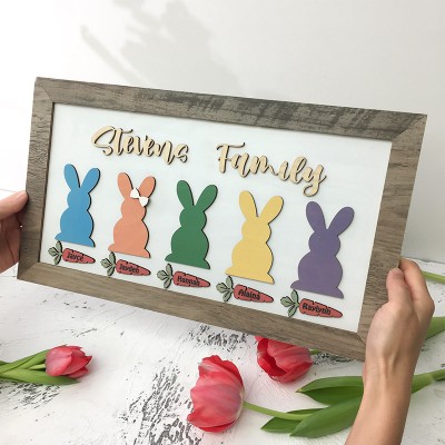 Easter Peeps Sign Personalised Engraved Name Wooden Frame Bunny Home Decor for Grandpa Grandma