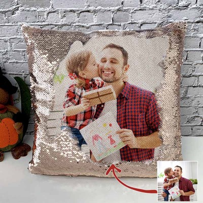 Personalised Rose Gold Sequin Photo Pillow For Dad Father's Day