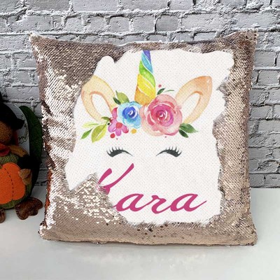Personalised Sequin Name Pillow Unicorn Birthday Gift for Girls