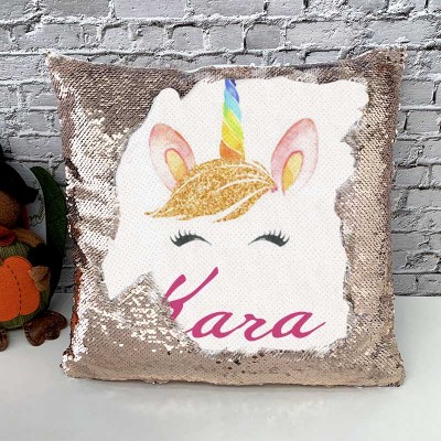 Personalised Sequin Name Pillow Unicorn Birthday Gift for Girls