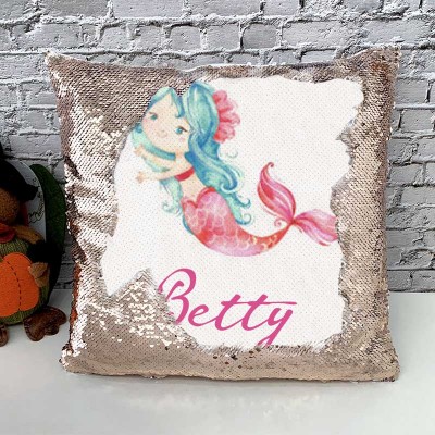 Personalised Sequin Name Pillow Mermaid Girl Birthday Gift