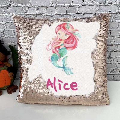 Personalised Sequin Name Pillow Mermaid Girl Birthday Gift