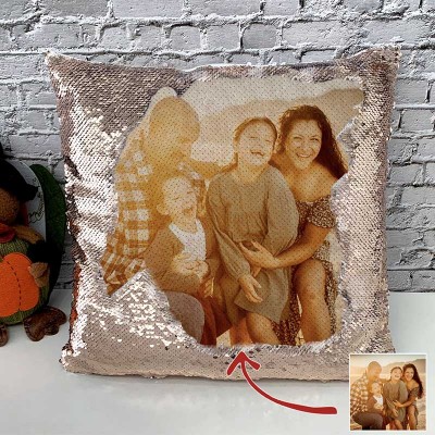 Personalised Sequin Photo Pillow For Family