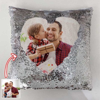 Personalised Silver Sequin Photo Pillow For Dad Father's Day