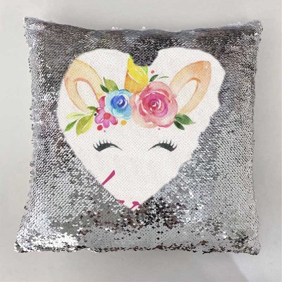 Personalised Sequin Name Sliver Pillow Unicorn Birthday Gift for Girls
