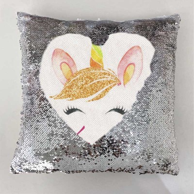 Personalised Sequin Name Sliver Pillow Unicorn Birthday Gift for Girls