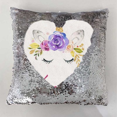 Personalised Sequin Name Sliver Pillow Unicorn Birthday Gift for Girls
