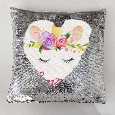 Personalised Sequin Name Sliver Pillow Unicorn Birthday Gift for Girls
