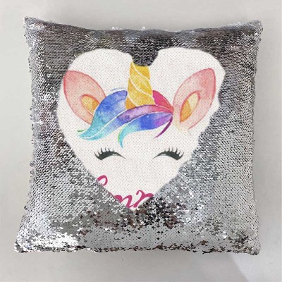 Personalised Sequin Name Sliver Pillow Unicorn Birthday Gift for Girls