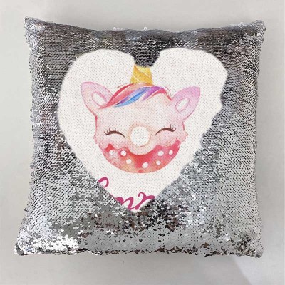 Personalised Sequin Name Sliver Pillow Girl Birthday Gift