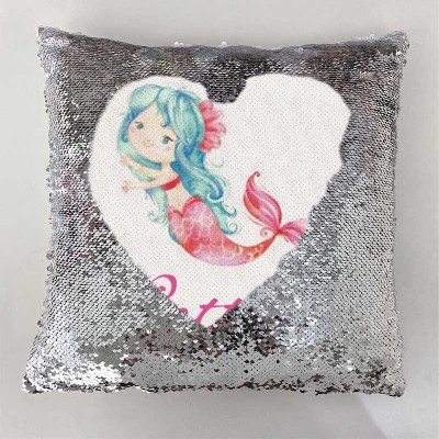 Personalised Sequin Name Sliver Pillow Mermaid Girl Birthday Gift