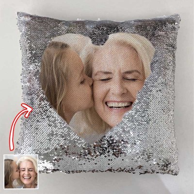Personalised Silver Sequin Photo Pillow For Nana