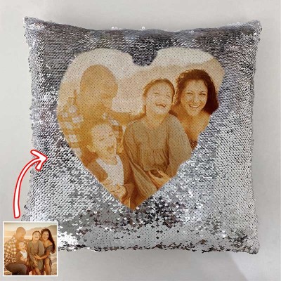 Personalised Silver Sequin Photo Pillow For Family