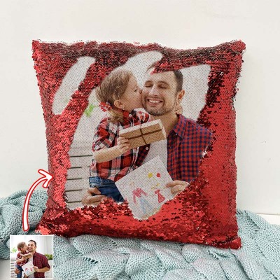 Personalised Sequin Photo Pillow For Dad Father's Day