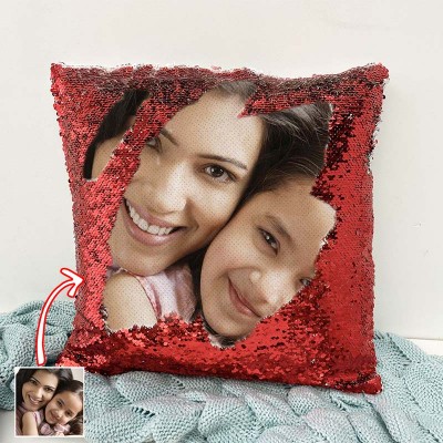 Personalized Sequin Photo Pillow For Mother's Day