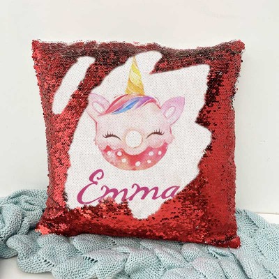 Personalised Sequin Name Red Pillow Girl Birthday Gift