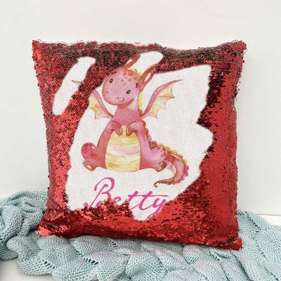 Personalised Sequin Name Red Pillow Girl Birthday Gift